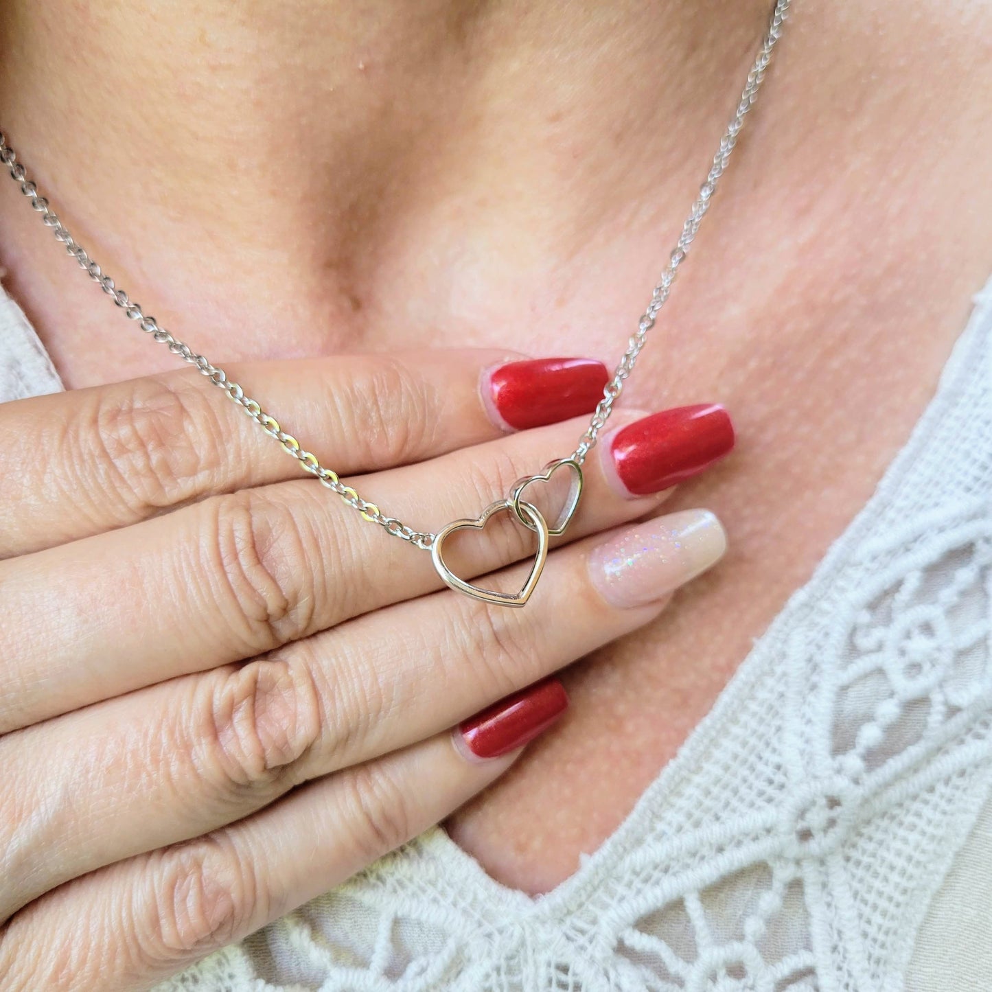 925 Sterling Silver Petite Inseparable Hearts Necklace