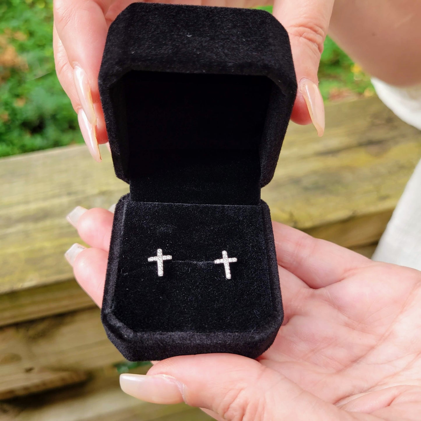 925 Sterling Silver Petite Diamond Cross Earrings