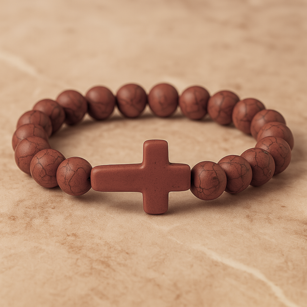 Stone Cross Bracelet - Brown