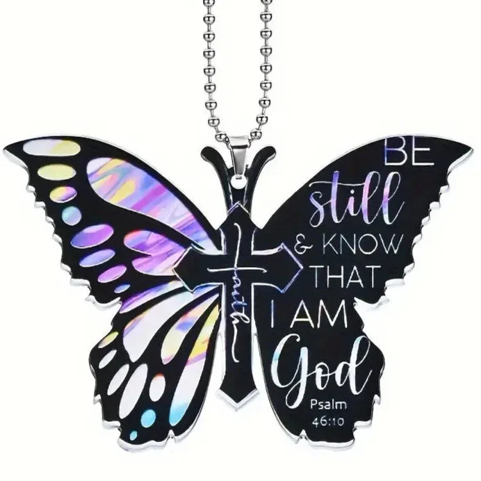 Be Still & Know Butterfly Key Chain, Rearview Mirror Ornament