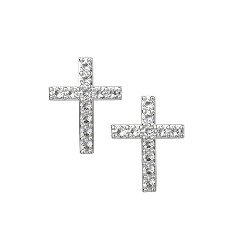 925 Sterling Silver Petite Diamond Cross Earrings