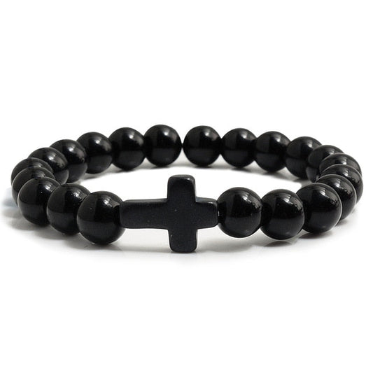 Stone Cross Bracelet - Black