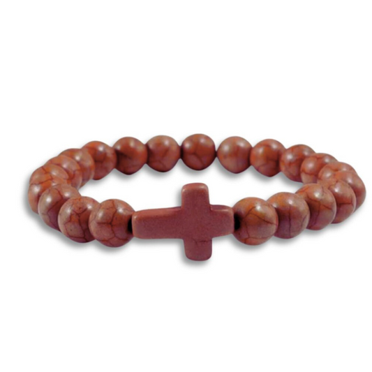 Stone Cross Bracelet - Brown